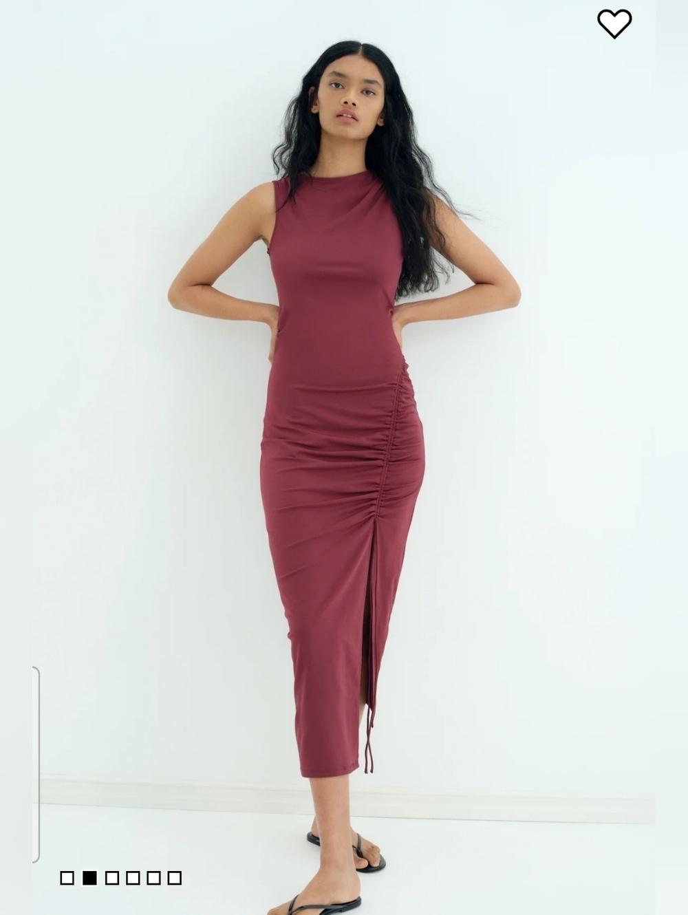 Sleeveless Ruched Midi Dress - Burgundy